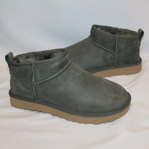 NEW UGG WOMEN'S ULTRA MINI SUEDE SHEARLING LINED ANKLE BOOTS FOREST GREEN - Picture 2 of 7